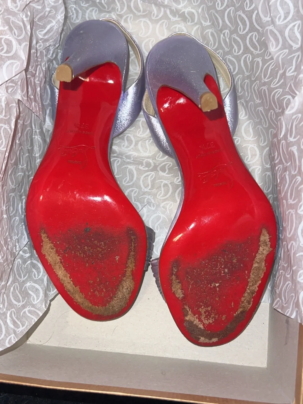 Christian Louboutin Marie Pli100 Silver Metallic Calf Laminato Leather Slingback